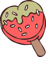 Heart Ice Cream with Chocolate Drip Handdrawn Doodle