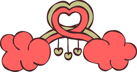 Heart Clouds with Love Accent Handdrawn Doodle