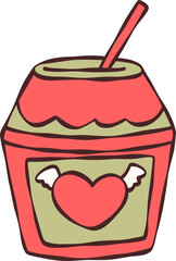 Valentine Drink with Heart Handdrawn Doodle