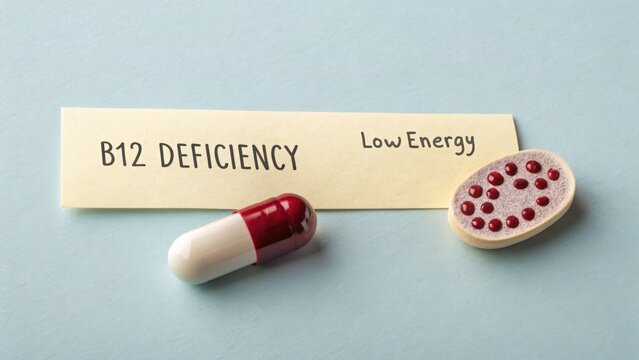 A Vitamin B12 Capsule and Pale Cell Depicting Deficiency