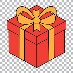 A bright red gift box with a yellow ribbon and bow, presented in an isometric view against a transparent background christmas.