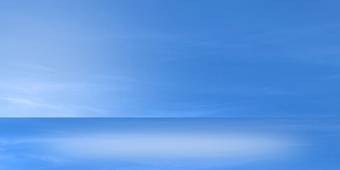 Conceptual display stage or platform rendered with blue sky and subtle wispy clouds, featuring...