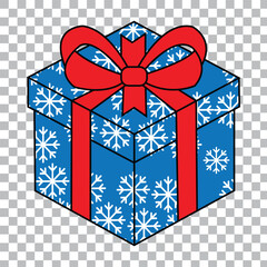 A blue gift box adorned with white snowflakes and a vibrant red ribbon, perfect for holiday celebrations and winter themes  christmas .