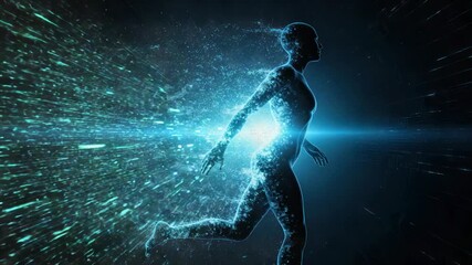 Energetic human data stream, digital transformation with luminous particles and trails, concept of - Powered by Adobe