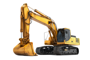 Industrial earthmoving excavator isolated on transparent background