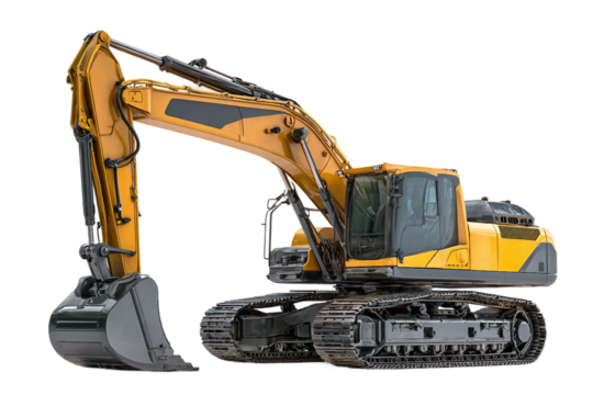 Professional construction excavator isolated on transparent background
