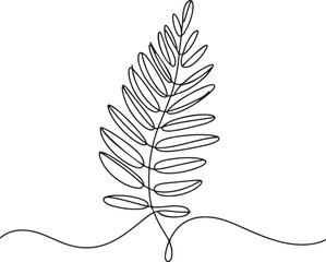 Continuous line art illustration of elegant fern leaf with flowing stem using hand-sketched contour