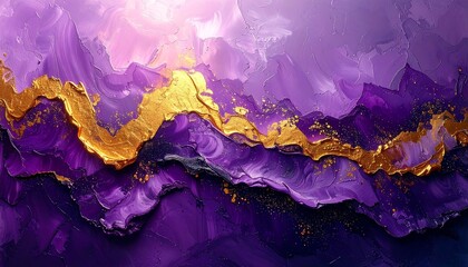 Abstract painting of flowing purple and gold hues, thick texture, fluid motion