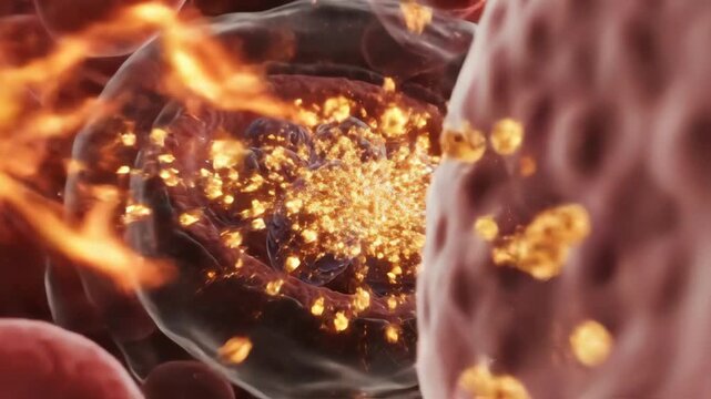 Ginseng compounds entering the bloodstream, golden ginsenosides flowing like liquid fire through red plasma, cells awaken, mitochondria flicker brighter, oxygen efficiency improves