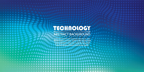 Abstract Blue Green Dots Pattern With Wavy Light Grid For Modern Design And Tech Background