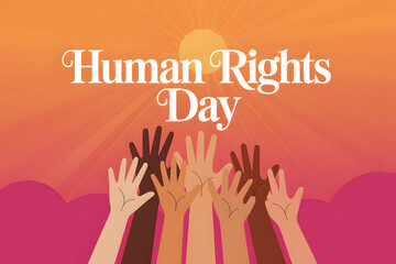 Human rights day celebration with diverse hands raised