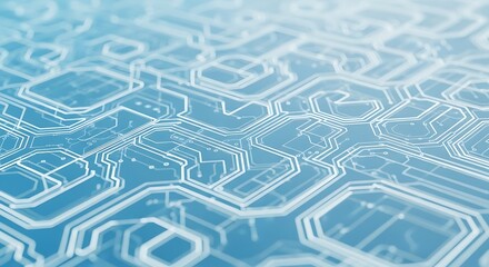 Abstract digital circuit board pattern with glowing blue lines on a dark background, representing technology and data flow.