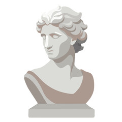 a classical marble bust depicting a figure with wavy hair and draped clothing, rendered in shades of white, gray, and beige.