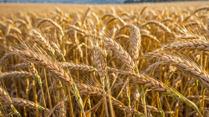 Fototapeta premium Close-up of golden wheat ears in a sunny field