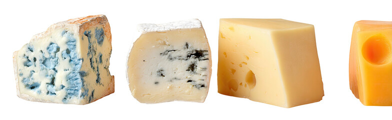 Variety of cheese blue, brie, cheddar, and swiss on black