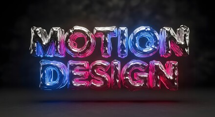 Motion design text glossy shiny effect pink blue color with dark tone