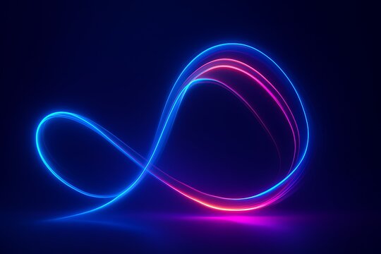Vibrant blue pink neon light trails flowing in dynamic loop art
