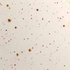 Obraz premium Golden star confetti scattered on minimal beige background creates festive and elegant atmosphere for celebration or decoration