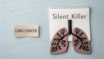 Flat lay of lungs and notepad with lung cancer concept