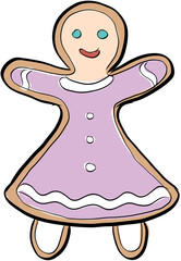 Cute girl gingerbread cookie holiday illustration