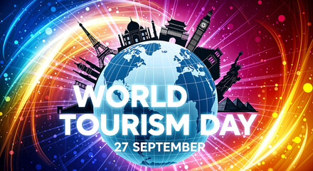 World Tourism Day: Celebrating Global Travel with Landmark Silhouettes and Sparkling Light Trails on September 27