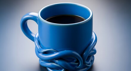 Blue Coffee Mug Wrapped in Blue Ceramic Tentacles blue mug coffee cup
