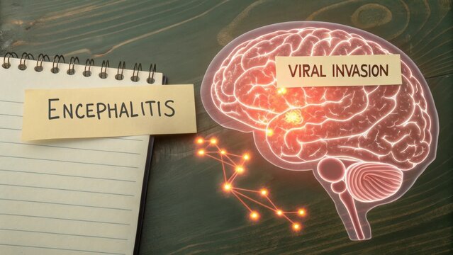 Glowing brain illustration highlighting viral encephalitis medical information