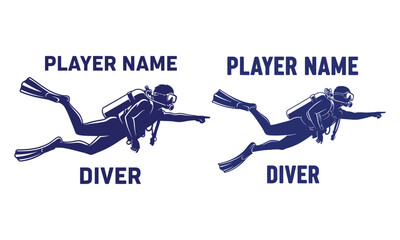 Scuba diver pointing forward underwater with gear illustration