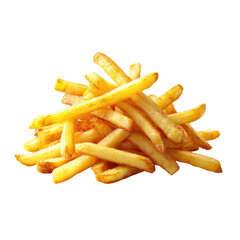 Golden pile of crispy, fried potato sticks against a black background