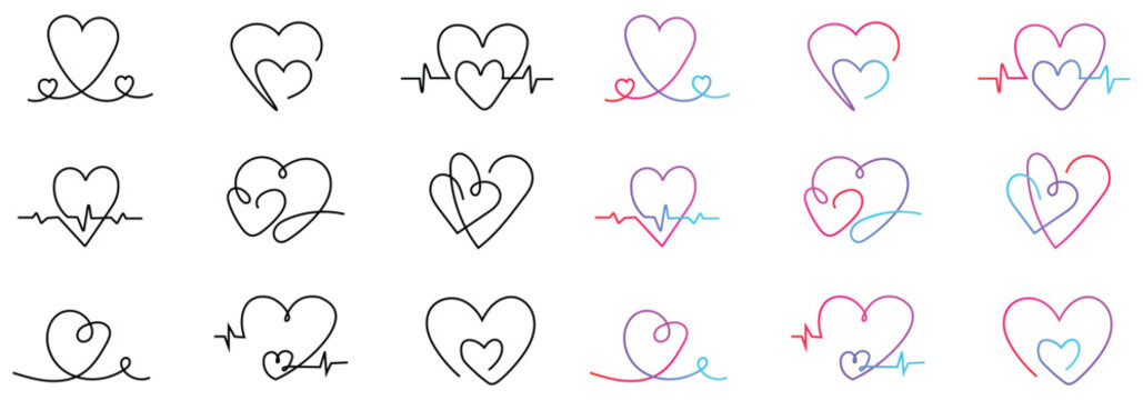 Continuous line drawing of heart shapes representing love and healthcare concept for Valentines Day