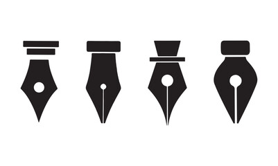 Set of four black silhouette icons of fountain pen nibs