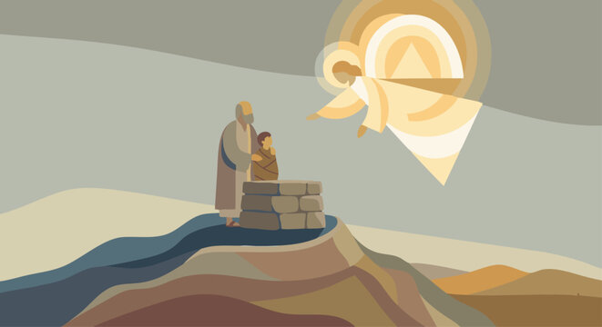 The Sacrifice of Isaac (Binding of Isaac)
Bible story
Abraham standing with Isaac on a stylized mountain altar,