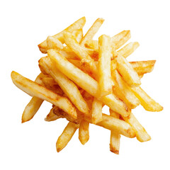 Pile of golden, crispy French fries against a dark background