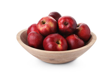 Fresh red apples in bowl isolated on white
