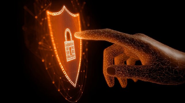 Secure your digital world with this modern glowing lock and shield design, perfect for conveying trust and protection in technology solutions today