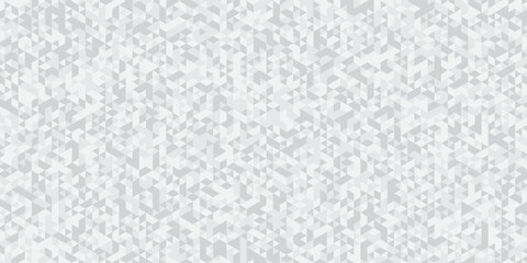 Abstract geometric white and gray background seamless mosaic and low polygon triangle texture wallpaper. Triangle shape retro wall grid pattern geometric ornament tile vector square element.	