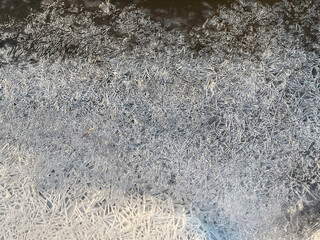 Ice crystals structure on the surface of frozen lake