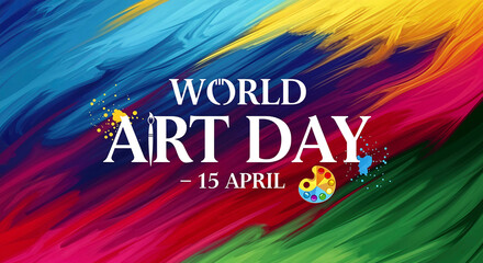 World Art Day: Celebrating Creativity with Colorful Brush Strokes, Palette Icon, and Global Artistic Expression on April 15