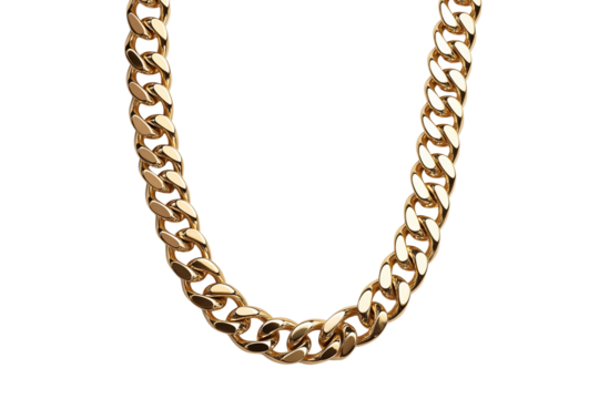 Gold Curb Chain Necklace Jewelry Isolated on Transparent Background. Elegant Gold Chain Necklace PNG Isolated.