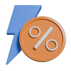 percent Flash sale sign 3d icon, transparency background.