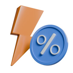 percent Flash sale sign 3d icon, transparency background.