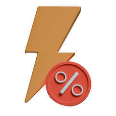 percent Flash sale sign 3d icon, transparency background.