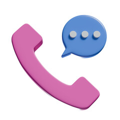 3d blue phone speech bubble icon, transparency background.