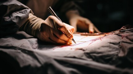 Surgeon Prepares for Surgery by Marking on Patients Belly With a Marker in a Well-Lit Operating Room
