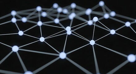 Abstract network of glowing nodes connected by lines on a dark background.