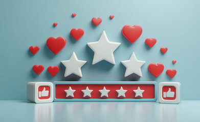 Creative display of hearts and stars for feedback in a light blue setting, showcasing enthusiasm for customer satisfaction