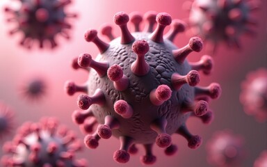 A close up of a pink virus with a fuzzy texture. High quality