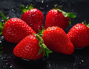 Close-up of fresh, ripe strawberries with water droplets