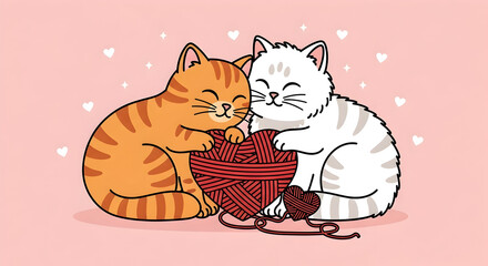 Cute cat knitting a scarf for another cat