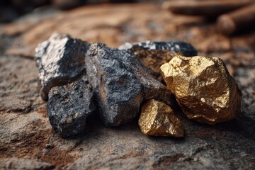 Rustic scene of raw ore crystals and metallic luster, highlighting luxury minerals and extraction themes